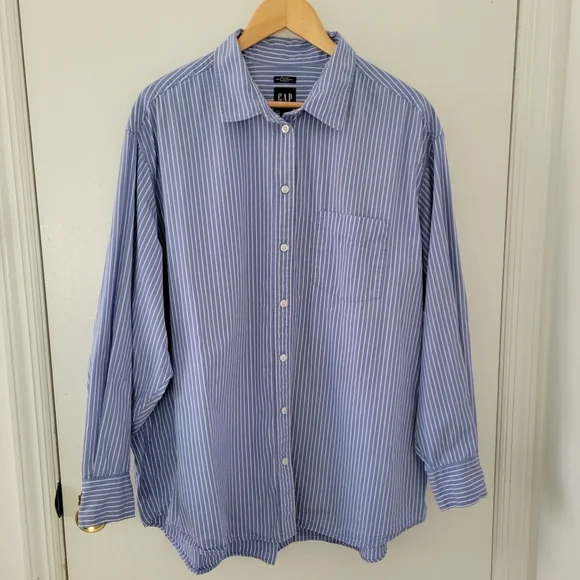 GAP || XL Blue Stripe Organic Poplin Cotton Button Down Big Shirt - Picture 6 of 8